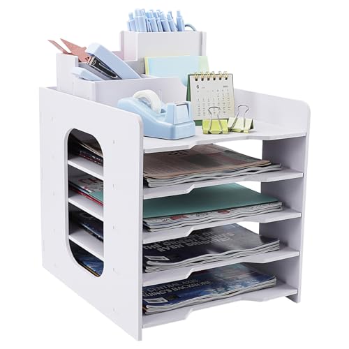 IOUGDSEC Schreibtisch-Organizer mit 5 Ablagefächer, Dokumentenhalter mit Stifthalter, A4-Format, Briefablage, Dokumenten Briefablage mit Schublade für Büro, Schule, Zuhause IOUGDSEC Schreibtisch-Organizer mit 5 Ablagefächer, Dokumentenhalter mit Stifthalter, A4-Format, Briefablage, Dokumenten Briefablage mit Schublade für Büro, Schule, Zuhause von IOUGDSEC