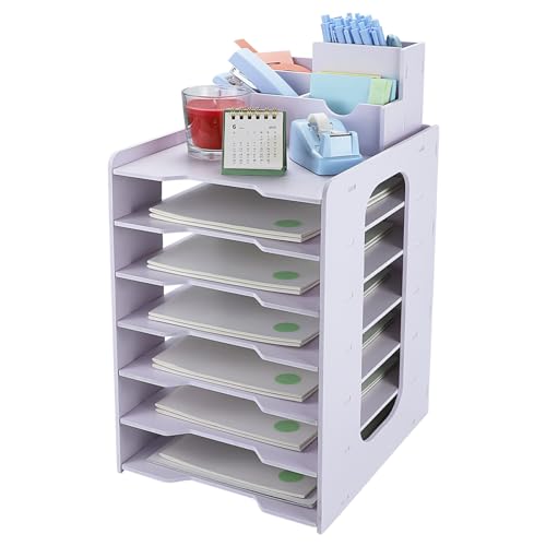 IOUGDSEC Schreibtisch-Organizer mit 7 Ablagefächer, Dokumentenhalter mit Stifthalter, A4-Format, Briefablage, Dokumenten Briefablage mit Schublade für Büro, Schule, Zuhause von IOUGDSEC