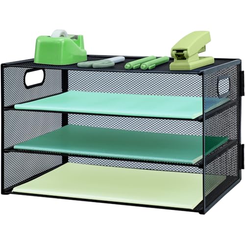 Papier-Briefablage mit Griff, 3-stöckiges Metallgeflecht, Schreibtisch-Organizer, A4-Papierablagen, Schreibtischablagen, ordentlicher Zeitschriftenhalter für Zuhause, Büro, Schwarz von IOUGDSEC