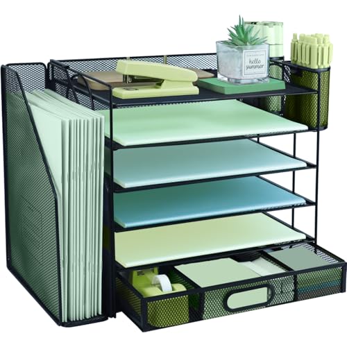 Schreibtisch-Organizer mit 6 Ebenen und extra vertikalem Aktenordner, Papier-Briefablage mit oberer Schreibwaren-Schublade, A4-Papier-Schreibtisch-Ablagen, Zeitschriftenhalter für Heimbüro, Schwarz Schreibtisch-Organizer mit 6 Ebenen und extra vertikalem Aktenordner, Papier-Briefablage mit oberer Schreibwaren-Schublade, A4-Papier-Schreibtisch-Ablagen, Zeitschriftenhalter für Heimbüro, Schwarz von IOUGDSEC