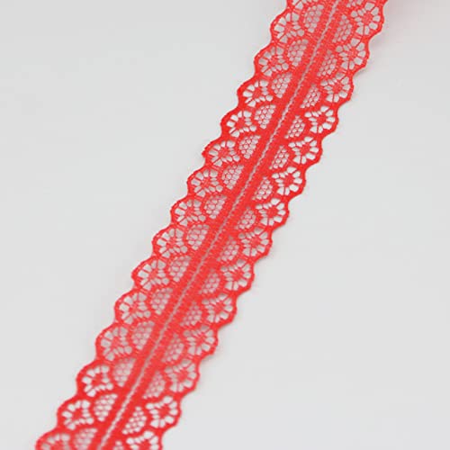 Spitzenbesatz, Spitzenbesatzbänder, 9,1 m, 30 mm, Vintage-Spitzenband mit gewelltem Rand for Heimwerkerarbeiten, Blumenstrauß-Blumendekor(Red) von IPAGSEFWE