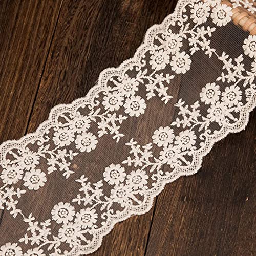 Spitzenbesatz, Spitzenbesatzband mit Blumenmuster – 4,3 Zoll breites Spitzenband, Blumenstickereistoff for Nähen von Kleidungsaccessoires(Apricot,4.3" 1 Yard) von IPAGSEFWE