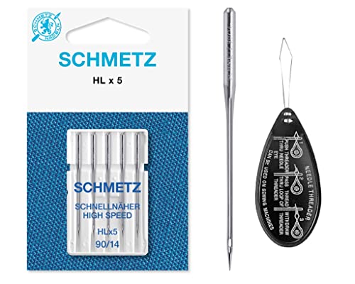 Schmetz Nähmaschinennadeln HLx5 (High Speed Professional Quilting) Größe 90/14 inkl. großem Nadeleinfädler von IPC Sewing Parts