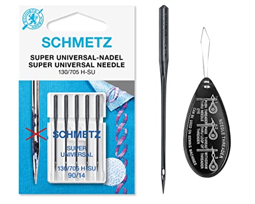 IPC Sewing Parts Super Universal (Antihaft/Anti-Kleber) Nähmaschinennadel, Größe 90/14, inklusive großem Nadeleinfädler (5 Stück) von IPC Sewing Parts