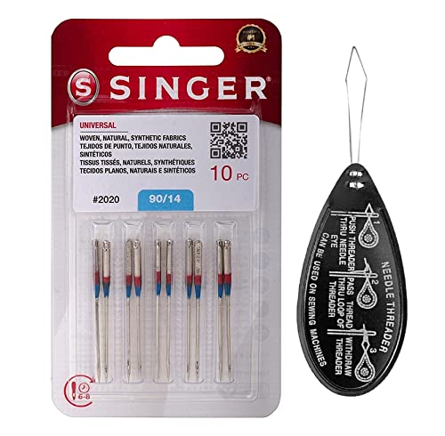 Singer Universal 2020 Nähmaschinennadeln, 10 Stück, Größe 90/14, inklusive großem Nadeleinfädler von IPC Sewing Parts