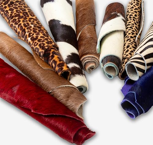 IPEA 1 kg Lederstücke mit Fell in zufälligen Größen und Farben – Made in Italy – Lederstücke mit Fell in Verschiedenen Formen - Animalier, Naturfarben - Reste aus handwerklicher Produktion von IPEA