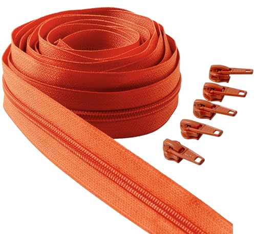 IPEA Endlos Reißverschluss Orange 5 Meter + 15 Schieber aus Metall – Kette Größe #5 – Made in Italy – Durchgehender Reißverschlüsse mit Zipper aus Nylon – Zuschneidbar für Meterware – Breite 30 mm von IPEA