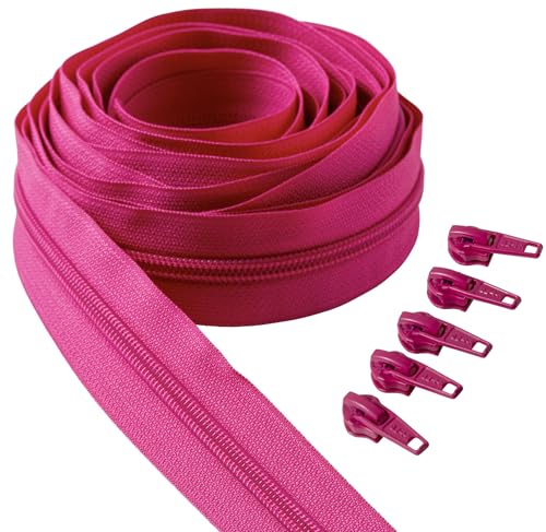 IPEA Endlos Reißverschluss Rosa Fuchsie 5 Meter + 15 Schieber aus Metall – Kette Größe #5 – Made in Italy – Durchgehender Reißverschlüsse mit Zipper aus Nylon – Zuschneidbar für Meterware – 30 mm von IPEA