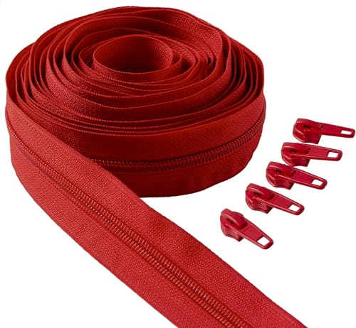 IPEA Endlos Reißverschluss Rot 5 Meter + 15 Schieber aus Metall – Kette Größe #5 – Made in Italy – Durchgehender Reißverschlüsse mit Zipper aus Nylon – Zuschneidbar für Meterware – Breite 30 mm von IPEA