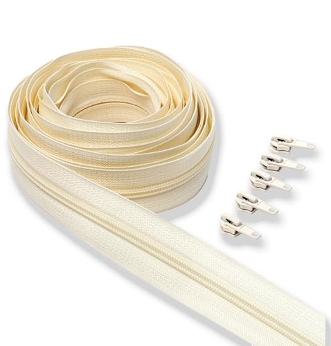 IPEA Reißverschluss Weiß Creme durchgehend 5 Meter lang + 15 Schieber aus Metall, Kette Größe 5, Made in Italy, Reißverschlüsse aus Nylon, Reißverschluss, zuschneidbar zum Nähen als Meterware - Breite IPEA Reißverschluss Weiß Creme durchgehend 5 Meter lang + 15 Schieber aus Metall, Kette Größe 5, Made in Italy, Reißverschlüsse aus Nylon, Reißverschluss, zuschneidbar zum Nähen als Meterware - Breite von IPEA