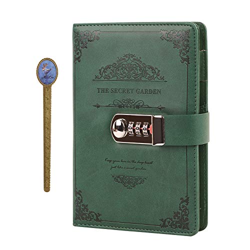 A5 Notizbuch Tagebuch mit Passwort PU Leder Hardcover Retro Vintage Notebook Daily Book mit Zahlenschloss DIN A5 Notizblock Journal Reisetagebuch Planer Organizer zum Schreiben 100 Blatt/200 Seiten von IPENNY