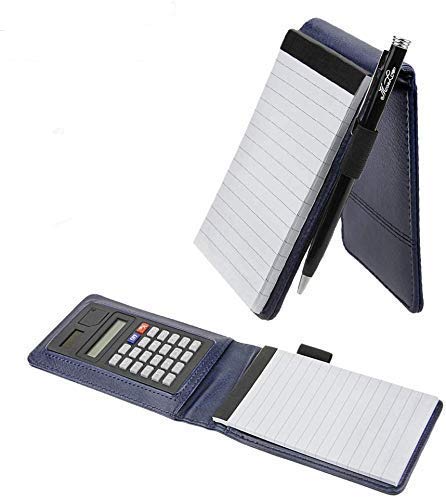 A7 PU Leder Notizbuch mit Taschenrechner Notizblock Konferenzmappe mit Stift Notebook Organizer Handlich klemmbrett Schreibmappe Business-Schreibblock Notizbuch im Polizeistil 13,8x 8,8 cm von IPENNY