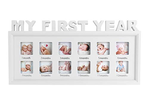 IPENNY Baby Bilderrahmen Mein erstes Jahr Bildergalerie Fotogalerie 12 Foto-Ausschnitten für Fotos 12 Collage Fotorahmen Erinnerung Baby Geburtsgeschenk von IPENNY