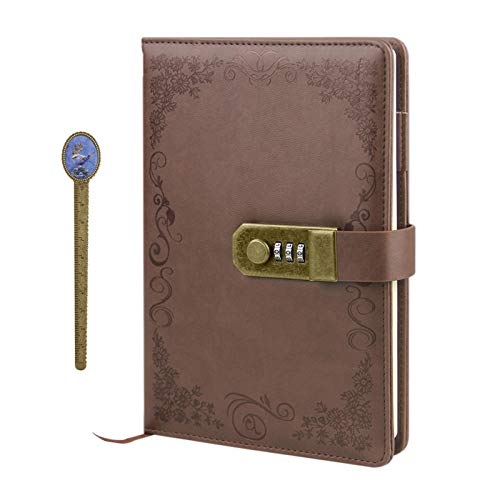 IPENNY Retro Vintage Tagebuch A5 PU Leder Zahlenschloss Notizbuch Journal Notizblock Planer Organizer Kartenfächer Skizzenbuch mit Kombinationsschloss 200 Seiten von IPENNY