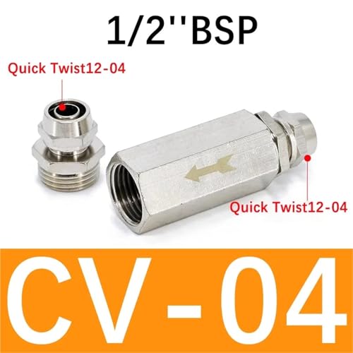 IPNDKBFL Pneumatic Check Valve 6mm 8mm 10mm 1/4 OD Hose One Way Valve Air Gas Single Way Brass Valve Air Compressor Pipe Fitting Adapter(CV-04 w KN12-04,100 Pcs) von IPNDKBFL