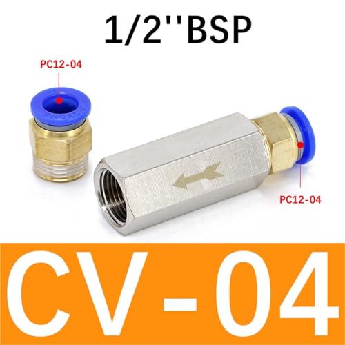 IPNDKBFL Pneumatic Check Valve 6mm 8mm 10mm 1/4 OD Hose One Way Valve Air Gas Single Way Brass Valve Air Compressor Pipe Fitting Adapter(CV-04 w PC12-04,100 Pcs) von IPNDKBFL