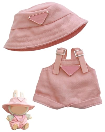 IPNSDON 1 Hut + 1 Strampler 17 cm Lububu Puppenkleidungsset für 17 cm lbubu Zubehör Anzug keine Puppe nur Kleidung (Rosa) von IPNSDON