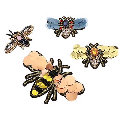 4x Bienen Aufnaeher Aufbuegler zum aufnähen Kleidung Patch Sticker Applikation mit Perlen und Stras von IPOTCH