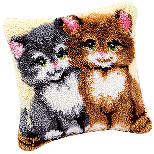 IPOTCH DIY Knüpfkissen, Kissenbezug Knüpfen, Latch Hook Kit, mit Werkzeug für Kissenbezug, Sofakissenbezug, Wurfbezug - Zwei Katzen IPOTCH DIY Knüpfkissen, Kissenbezug Knüpfen, Latch Hook Kit, mit Werkzeug für Kissenbezug, Sofakissenbezug, Wurfbezug - Zwei Katzen von IPOTCH
