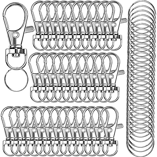 IPXEAD 100 Stück Premium Wirbel-Schlüsselband Karabinerhaken mit Schlüsselringen, Metallhaken Schlüsselanhänger, Haken für Schlüsselbänder, Schlüsselringe, Basteln, Silber von IPXEAD