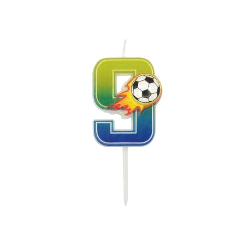 Geburtstagskerze Fußball Zahl von 0 bis 9 - Zahl 9 - Tortendekoration zum Geburtstag für Geburtstagsfeier, 6 cm von IQ