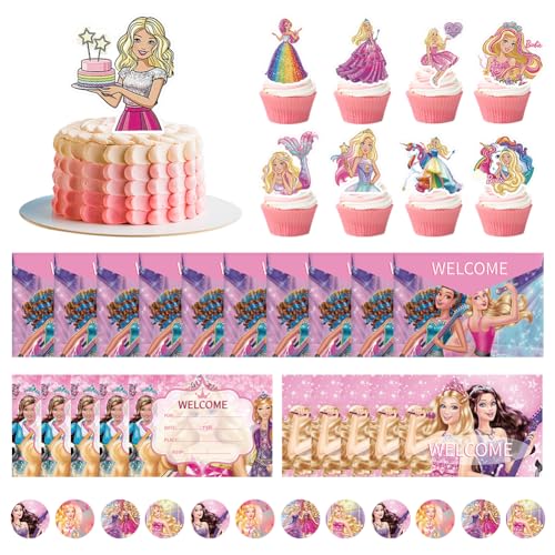 IQEPXTGO 49 PCS Prinzessin Einladungskarten+ Prinzessin Cupcake Toppers, Rosa Prinzessin Einladungskarten für Geburtstag Prinzessin Kuchen Deko Theme Torten Mädchen Geburtstag Party von IQEPXTGO