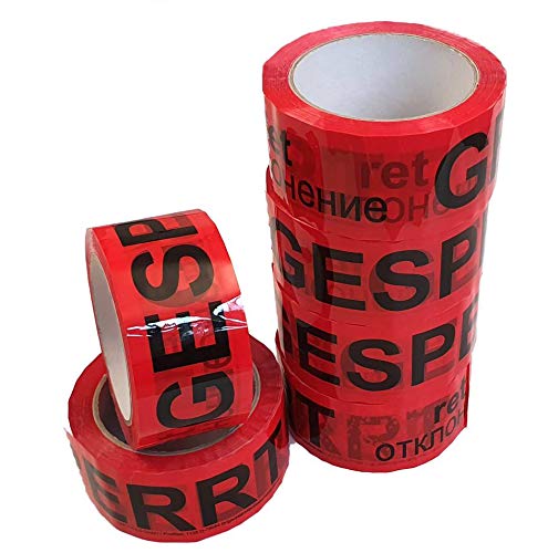 IQM TOOLS 6 Rollen QS-Klebeband GESPERRT: zusätzlich in englisch, türkisch und russisch - Breite 50 mm - Länge 66 m - schwarze Schrift auf rotem Grund - Staffelpreise für Businesskunden von IQM TOOLS