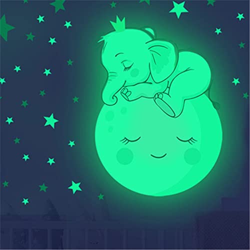 Wandtattoo Kinderzimmer Elefant Leuchtend Deko Wandsticker Kinder Cartoon Baby Elefant Mond Stern kreative fluoreszierende Wandaufkleber Kinderzimmer Dekoration Aufkleber selbstklebende Wandaufkleber von IQYU