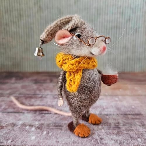 Entzückende Nadelfilz-Maus, handgefertigt, Winter, Weihnachten, Halloween, Dekoration, Maus, niedlich aussehende Weihnachtsbaum-Filzverzierung (E) von IRCKONCI
