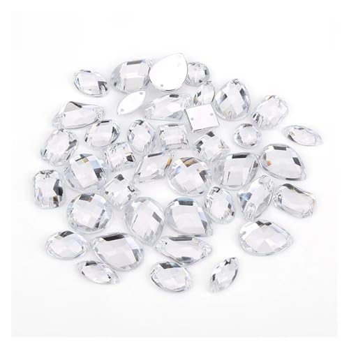 Hotfix Strasssteine 100 Stück Strasssteine ​​in verschiedenen Formen, Glitzerkristall, Acryl, for Aufnähen auf flache Rückseite, ​​für DIY-Kleidung, Nähperlen(Crystal) von IRGVJIFR