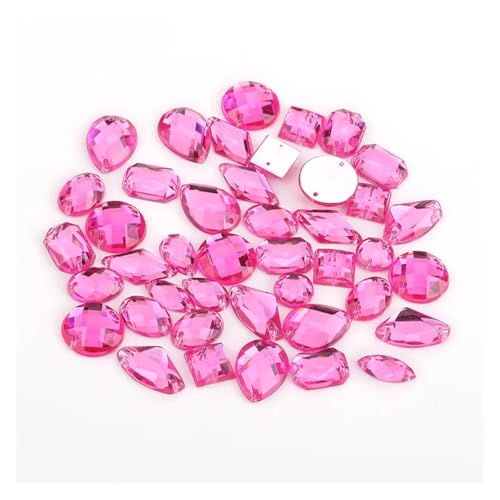 Hotfix Strasssteine 100 Stück Strasssteine ​​in verschiedenen Formen, Glitzerkristall, Acryl, for Aufnähen auf flache Rückseite, ​​für DIY-Kleidung, Nähperlen(Rose) von IRGVJIFR