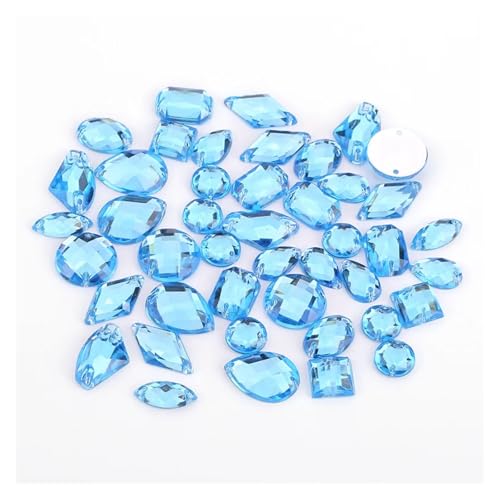 Hotfix Strasssteine 100 Stück Strasssteine ​​in verschiedenen Formen, Glitzerkristall, Acryl, for Aufnähen auf flache Rückseite, ​​für DIY-Kleidung, Nähperlen(Sky Blue) von IRGVJIFR