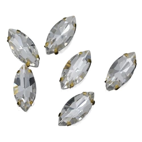Hotfix Strasssteine Aufnäher Pferdeauge Navette Strass Gold Krallen Marquise Formen for Handarbeiten Schmuck Hochzeitskleid Taschen Borten(Clear,17x32mm 6pcs) von IRGVJIFR