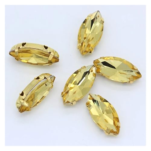 Hotfix Strasssteine Aufnäher Pferdeauge Navette Strass Gold Krallen Marquise Formen for Handarbeiten Schmuck Hochzeitskleid Taschen Borten(Gold,17x32mm 6pcs) von IRGVJIFR