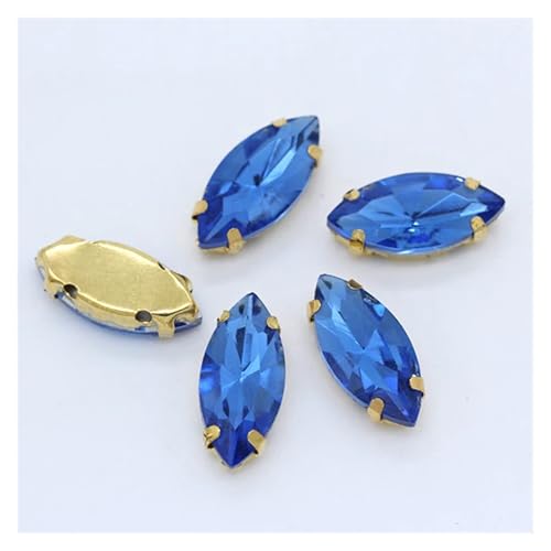 Hotfix Strasssteine Aufnäher Pferdeauge Navette Strass Gold Krallen Marquise Formen for Handarbeiten Schmuck Hochzeitskleid Taschen Borten(Mid sapphire,7x15mm 20pcs) von IRGVJIFR