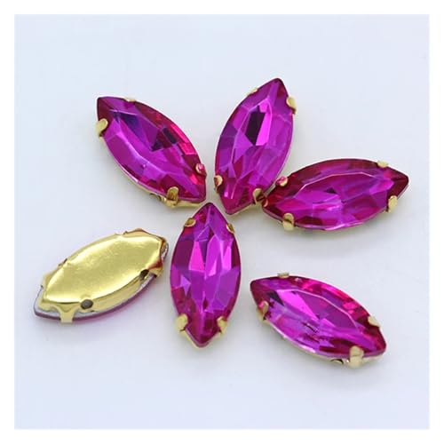 Hotfix Strasssteine Aufnäher Pferdeauge Navette Strass Gold Krallen Marquise Formen for Handarbeiten Schmuck Hochzeitskleid Taschen Borten(Rose,7x15mm 20pcs) von IRGVJIFR