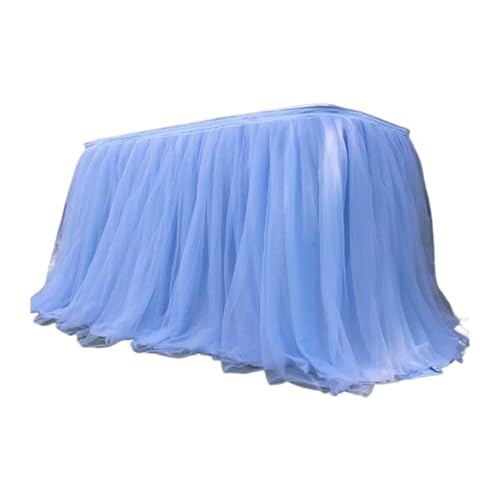 IRGVJIFR Tischrock 100 x75cm Flauschigen Garn Tisch Rock Net Gaze Plissee Tisch Rock Feier Party Decor Mesh Gaze Tisch Dekoration(Blue,200x75cm) von IRGVJIFR