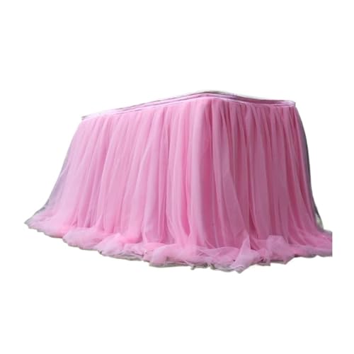 IRGVJIFR Tischrock 100 x75cm Flauschigen Garn Tisch Rock Net Gaze Plissee Tisch Rock Feier Party Decor Mesh Gaze Tisch Dekoration(Pink,200x75cm) von IRGVJIFR