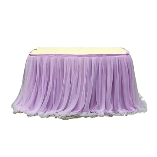 IRGVJIFR Tischrock 100 x75cm Flauschigen Garn Tisch Rock Net Gaze Plissee Tisch Rock Feier Party Decor Mesh Gaze Tisch Dekoration(Purple,200x75cm) von IRGVJIFR