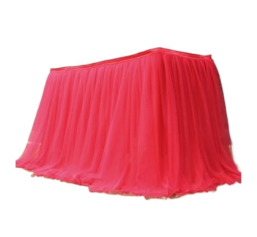 IRGVJIFR Tischrock 100 x75cm Flauschigen Garn Tisch Rock Net Gaze Plissee Tisch Rock Feier Party Decor Mesh Gaze Tisch Dekoration(Red,200x75cm) von IRGVJIFR