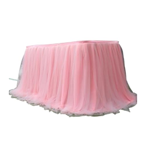 IRGVJIFR Tischrock 100 x75cm Flauschigen Garn Tisch Rock Net Gaze Plissee Tisch Rock Feier Party Decor Mesh Gaze Tisch Dekoration(Sakura pink,200x75cm) von IRGVJIFR