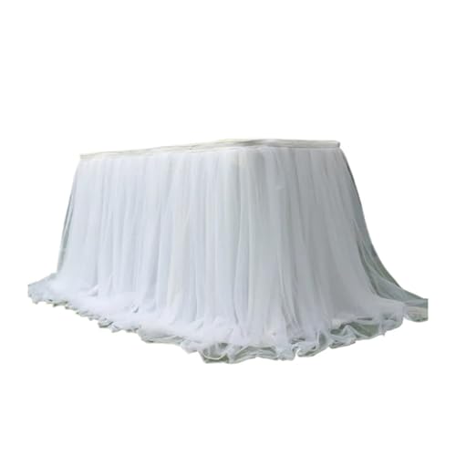 IRGVJIFR Tischrock 100 x75cm Flauschigen Garn Tisch Rock Net Gaze Plissee Tisch Rock Feier Party Decor Mesh Gaze Tisch Dekoration(White,200x75cm) von IRGVJIFR