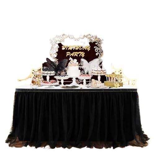 IRGVJIFR Tischrock 6/9/14FT Tischröcke Geburtstag Tüll Tischrock Hochzeit Party Tutu Tüll Tischrock Hochzeit Party Home Decor(Black,9FT 77x275cm) von IRGVJIFR