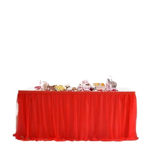 IRGVJIFR Tischrock 6/9/14FT Tischröcke Geburtstag Tüll Tischrock Hochzeit Party Tutu Tüll Tischrock Hochzeit Party Home Decor(Red,9FT 77x275cm) von IRGVJIFR