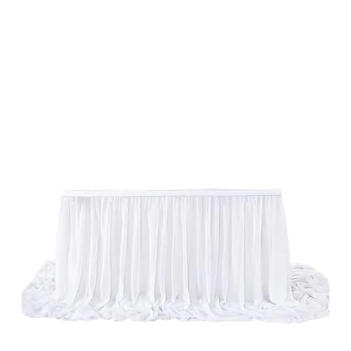 IRGVJIFR Tischrock Weißer Tischrock for Chiffon-Hochzeitstischdecke Stoff for Schatztisch Geburtstagsfeier Kuchentisch Decora(White,70x183cm) von IRGVJIFR