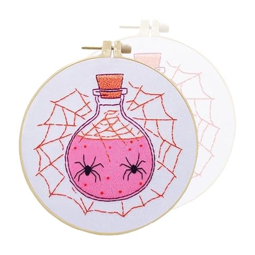 IRILXGAY Halloween Stickerei, AnfäNger,Mit Motiven Wie KüRbissen, Geistern, FledermäUsen Usw, Stick-Diy-Set, Stickrahmen, Nadel und Faden, Englische Anleitung Usw von IRILXGAY