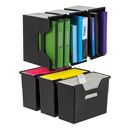 Iris Ohyama OTFB-M Tragbare Schreibtisch-Ordner, seitliche Griffe, Hängeregistraturordner, Tabs und Einsätze, Briefgröße, Kunststoff, Schwarz, Medium, 6 von Iris Ohyama