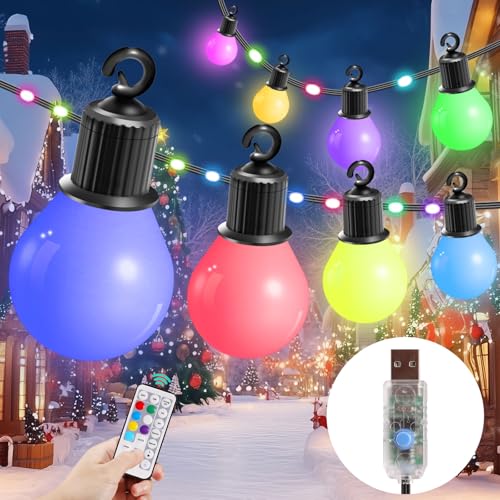 IRISECO LED Lichterkette Außen Bunt, 12.5M Party Lichterkette, IP65 Wasserdichte Lichterkette Bunt Aussen,100LED+ G40 Glühbirnen Strom Deko für Weihnachten, Garten, Party, Patio von IRISECO