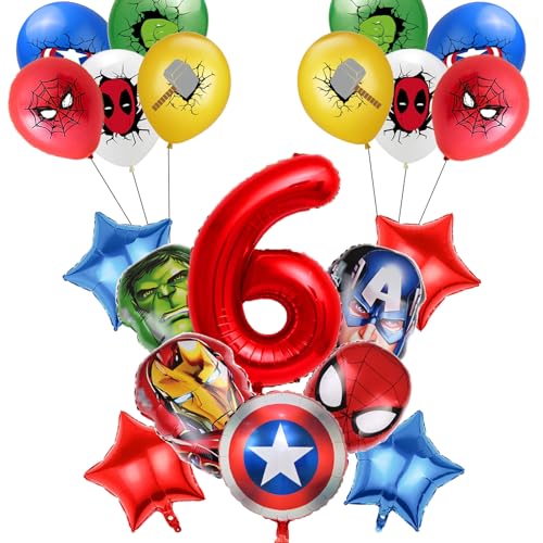 IRONIUM 25 Stück Supe-helden Luftballons Geburtstag Set 6 Jahre Junge, Ma-vel Geburtstagsdeko Folienballon, Kindergeburtstag, Geburtstag Party Deko Ballons Set für Kinder (6) von IRONIUM