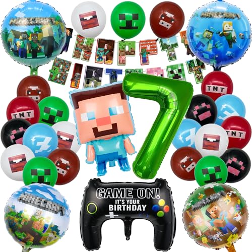 IRONIUM 26 Stück Pixe Geburtstagsdeko 7 Jahre Junge, Videospiel Luftballons Geburtstag Party Set, Video Game Player Party Deko Ballons Set für Kinder (7) von IRONIUM